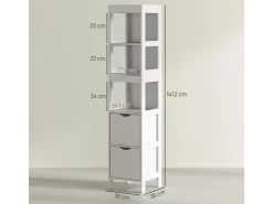 HOMCOM Badezimmerschrank Spanplatte MDF Weiß 30L x 30B x 141,2H cm* Regal Weiß|Schränke