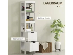 HOMCOM Badezimmerschrank Spanplatte MDF Weiß 30L x 30B x 141,2H cm* Regal Weiß|Schränke