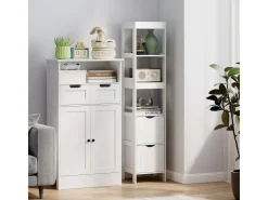 HOMCOM Badezimmerschrank Spanplatte MDF Weiß 30L x 30B x 141,2H cm* Regal Weiß|Schränke