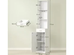 HOMCOM Badezimmerschrank Spanplatte 35L x 30,5B x 179H cm Weiß