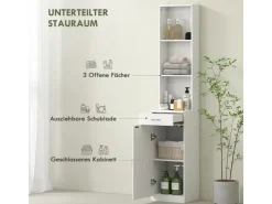 HOMCOM Badezimmerschrank Spanplatte 35L x 30,5B x 179H cm Weiß