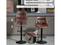 HOMCOM Barhocker 2er Set Barstuhl mit Rückenlehne