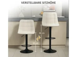 HOMCOM Barhocker mit Lehne Polyester Beige 53L x 47B x 96-117H cm