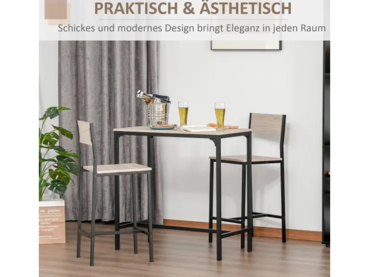 HOMCOM Barmöbel MDF Metall Natur Schwarz L89 x B45 x H87 cm L39 x B45 x H95 cm