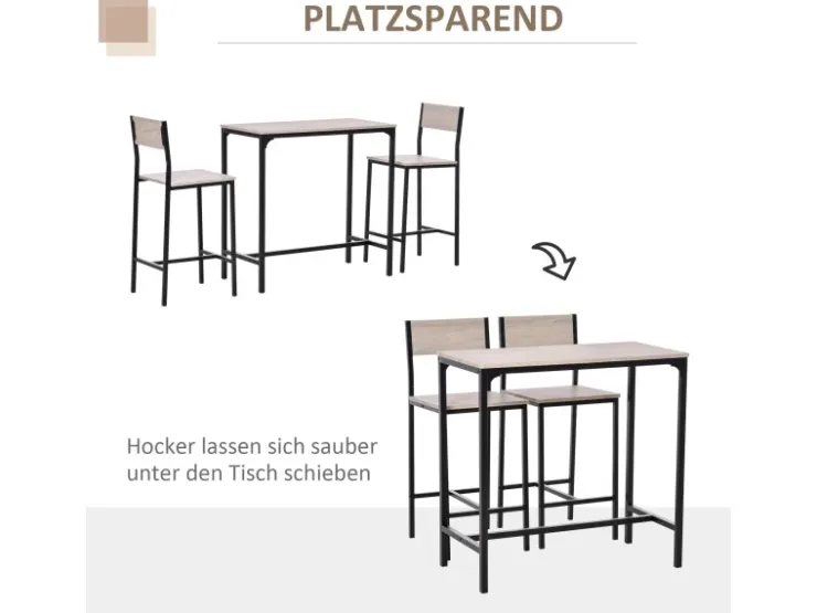 HOMCOM Barmöbel MDF Metall Natur Schwarz L89 x B45 x H87 cm L39 x B45 x H95 cm