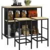 HOMCOM Bartisch mit Barhocker Set 3-tlg. im Modern-Stil Stahl Eiche* Möbelserien