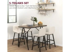 HOMCOM Bartisch mit Barhocker Set 5-Teilige 120 x 60 x 91 cm* Möbelserien