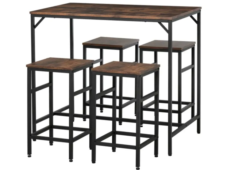 HOMCOM Bartisch mit Barhocker 5-Teilig Stahl Rustikal-Braun 100 x 60 x 88 cm* Hocker