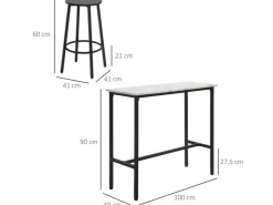 HOMCOM Bartisch mit Barhocker Set 3-Teilig Stahl Weiß Schwarz