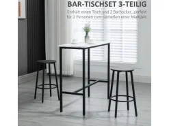 HOMCOM Bartisch mit Barhocker Set 3-Teilig Stahl Weiß Schwarz