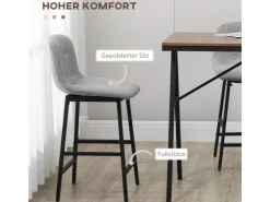 HOMCOM Bartisch mit Barhocker Set 5-Teilig Stahl Hellgrau 120 x 60 x 91 cm* Möbelserien