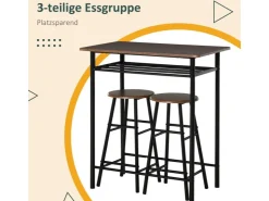 HOMCOM Bartisch Set mit 2 Barhocker MDF Metall Schwarz 80B x 50T x 90H cm* Möbelserien