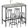 HOMCOM Bartisch Set mit 4 Barhocker MDF Metall Grau 110L x 50B x 89,5H cm* Hocker