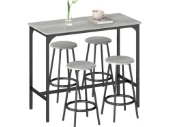 HOMCOM Bartisch Set mit 4 Barhocker MDF Metall Grau 110L x 50B x 89,5H cm* Hocker