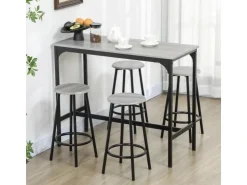 HOMCOM Bartisch Set mit 4 Barhocker MDF Metall Grau 110L x 50B x 89,5H cm* Hocker