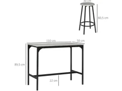 HOMCOM Bartisch Set mit 4 Barhocker MDF Metall Grau 110L x 50B x 89,5H cm* Hocker