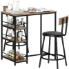 HOMCOM Bartisch Set mit Barhocker Set 3-tlg Stahl MDF Eiche 90L x 50B x 90,5H cm* Hocker