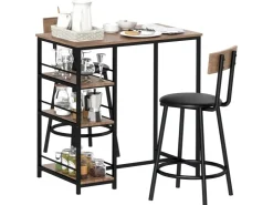 HOMCOM Bartisch Set mit Barhocker Set 3-tlg Stahl MDF Eiche 90L x 50B x 90,5H cm* Hocker
