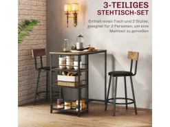 HOMCOM Bartisch Set mit Barhocker Set 3-tlg Stahl MDF Eiche 90L x 50B x 90,5H cm* Hocker