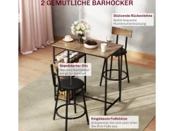 HOMCOM Bartisch Set mit Barhocker Set 3-tlg Stahl MDF Eiche 90L x 50B x 90,5H cm* Hocker