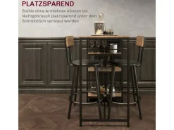 HOMCOM Bartisch Set mit Barhocker Set 3-tlg Stahl MDF Eiche 90L x 50B x 90,5H cm* Hocker