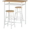 HOMCOM Bartisch Set 3-Teilig mit Lagerregal MDF-Platte Weiß Eiche 80 x 50 x 90 cm* Hocker