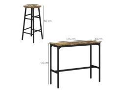 HOMCOM Bartisch-Set 3-Teilig im Industriedesign Stahl Rustikal-Braun