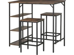 HOMCOM Bartisch-Set Stehtisch mit 2 Barhockern Braun Schwarz 109 x 60 x 100 cm* Hocker