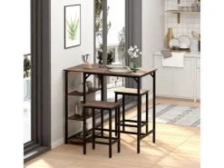 HOMCOM Bartisch-Set Stehtisch mit 2 Barhockern Braun Schwarz 109 x 60 x 100 cm* Hocker