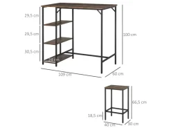 HOMCOM Bartisch-Set Stehtisch mit 2 Barhockern Braun Schwarz 109 x 60 x 100 cm* Hocker