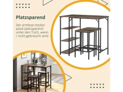 HOMCOM Bartisch-Set Stehtisch mit 2 Barhockern Braun Schwarz 109 x 60 x 100 cm* Hocker