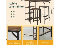 HOMCOM Bartisch-Set Stehtisch mit 2 Barhockern Braun Schwarz 109 x 60 x 100 cm* Hocker