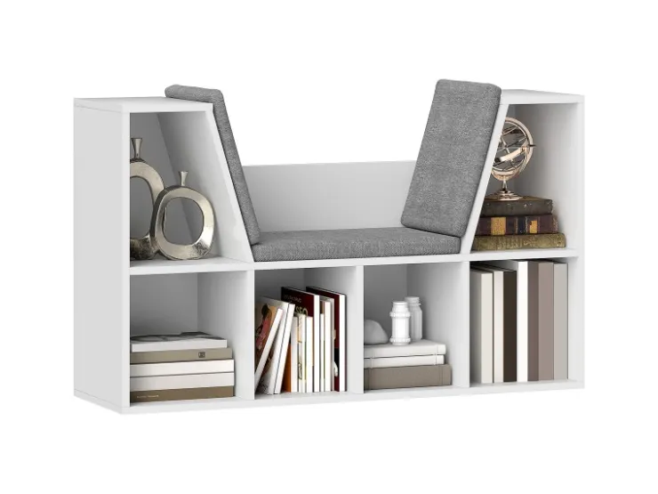 HOMCOM Bücherregal Aufbewahrungsregal Spanplatte Weiß 105L x 30B x 63H cm* Bücherregale|Sitzbänke