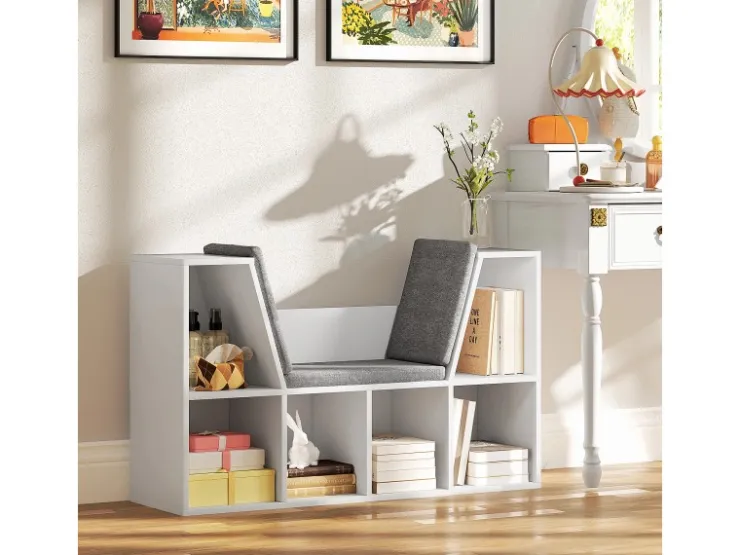 HOMCOM Bücherregal Aufbewahrungsregal Spanplatte Weiß 105L x 30B x 63H cm* Bücherregale|Sitzbänke
