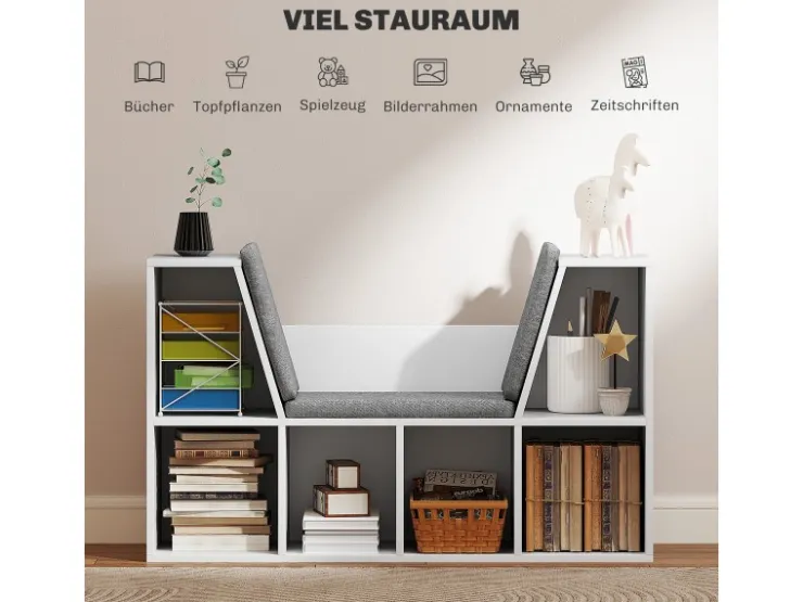 HOMCOM Bücherregal Aufbewahrungsregal Spanplatte Weiß 105L x 30B x 63H cm* Bücherregale|Sitzbänke