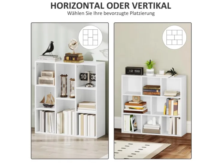 HOMCOM Bücherregal Standregal mit 8 Ebenen Aufbewahrungsregal