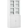 HOMCOM Bücherschrank 178,5 cm mit Glastür 6 Fächern Küchenschrank Weiß