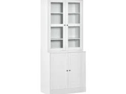 HOMCOM Bücherschrank 178,5 cm mit Glastür 6 Fächern Küchenschrank Weiß