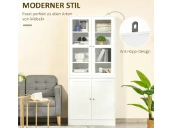 HOMCOM Bücherschrank 178,5 cm mit Glastür 6 Fächern Küchenschrank Weiß