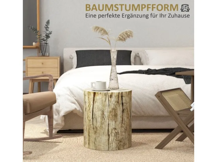 HOMCOM Beistelltisch im Baumstumpf-Design Rund für Wohnzimmer Garten Natur* Tische