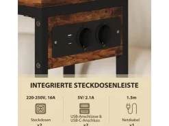 HOMCOM Beistelltisch MDF Stahl 46L x 25B x 62,5H cm Rustikal-Braun
