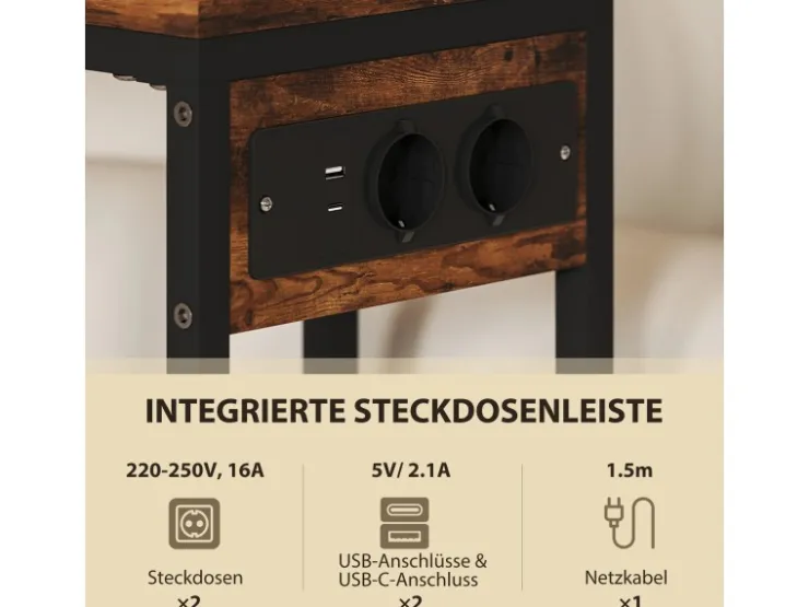 HOMCOM Beistelltisch MDF Stahl 46L x 25B x 62,5H cm Rustikal-Braun