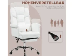 HOMCOM Bürostuhl mit Liegefunktion Kunstleder Weiß 69L x 65B x 107-115H cm