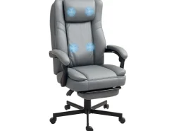 HOMCOM Bürostuhl mit Massagefunktion Mikrofaser-Stoff Schaumstoff 69L x 64B x 112-120H cm Grau* Stühle