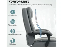 HOMCOM Bürostuhl mit Massagefunktion Mikrofaser-Stoff Schaumstoff 69L x 64B x 112-120H cm Grau* Stühle