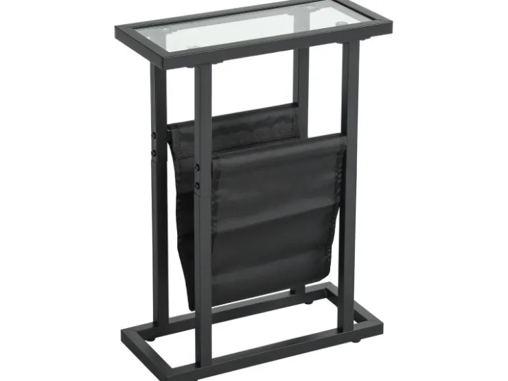 HOMCOM Couchtisch Metall Hartglas Schwarz 40L x 18B x 55,5H cm* Tische