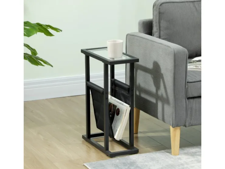 HOMCOM Couchtisch Metall Hartglas Schwarz 40L x 18B x 55,5H cm* Tische