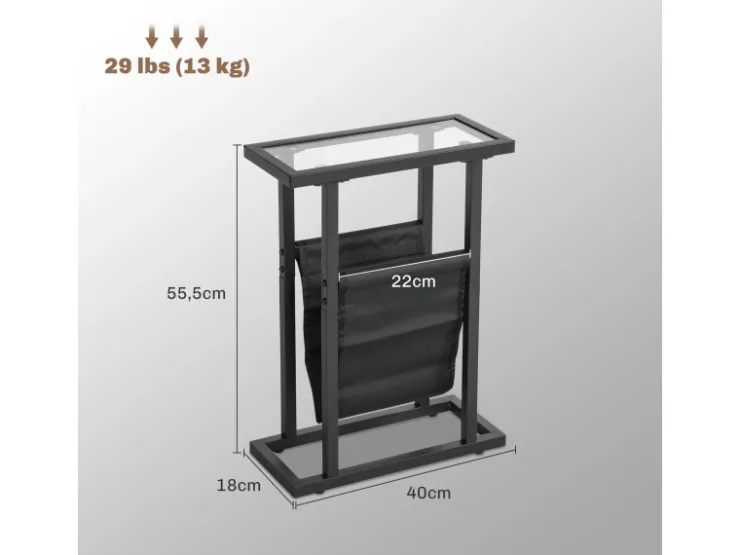 HOMCOM Couchtisch Metall Hartglas Schwarz 40L x 18B x 55,5H cm* Tische