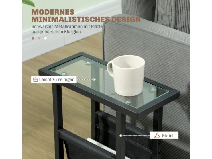 HOMCOM Couchtisch Metall Hartglas Schwarz 40L x 18B x 55,5H cm* Tische