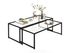 HOMCOM Couchtisch 2er-Set für Schlafzimmer Gehärtetes Glas Stahl Schwarz* Tische